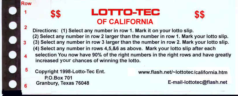 Win the California lottery with the
 Lotto-Tec system