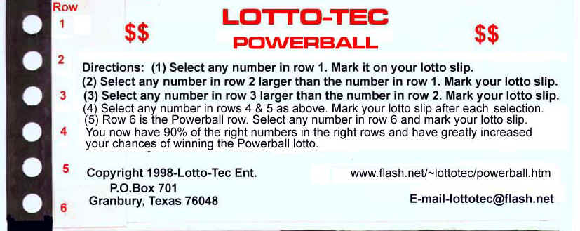 Win the Powerball lottery
with the Lotto-Tec system